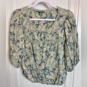 Blue green floral blouse Falls Creek M